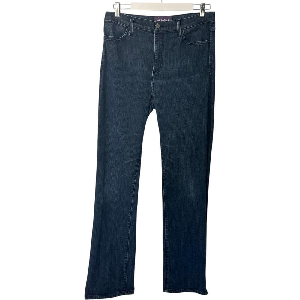NYDJ High Rise Dark Wash Boot Cut Embellished Pockets Lift Tuck Denim Jeans (10)